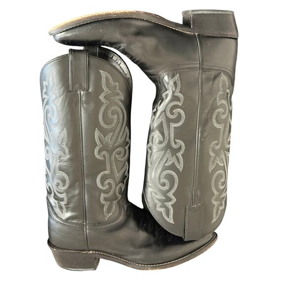 JUSTIN Black Leather Western Cowboy Boots Men size 9.5 D Vintage
